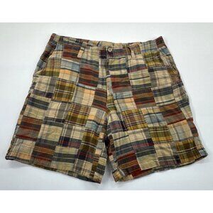 Vintage Duck Head Shorts Mens 34 Tan Madras Plaid Cotton Chino Patchwork Y2K